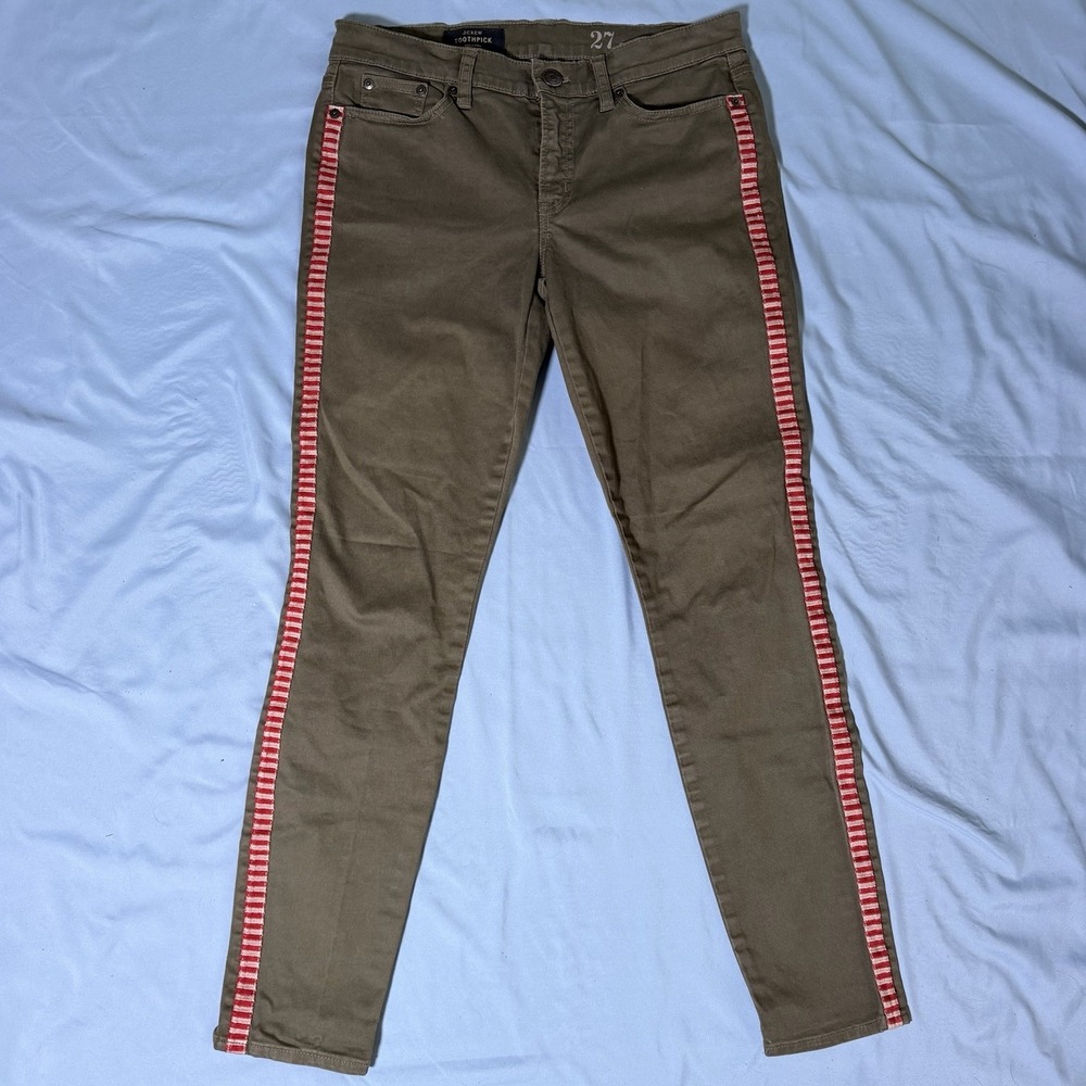 J.CREW 27 Skinny Toothpick Ankle Outseam Green Denim Jeans Mid rise Waist